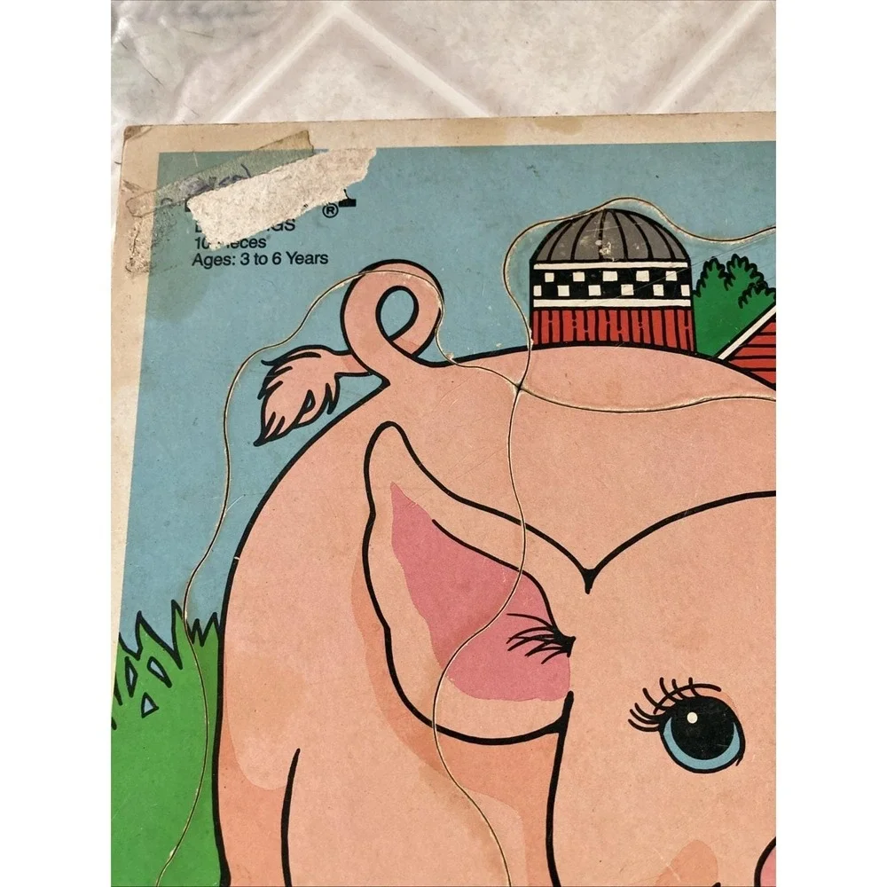 Vintage Playskool Wooden Puzzle Mother pig and Piglets P‎ 185-02 1989